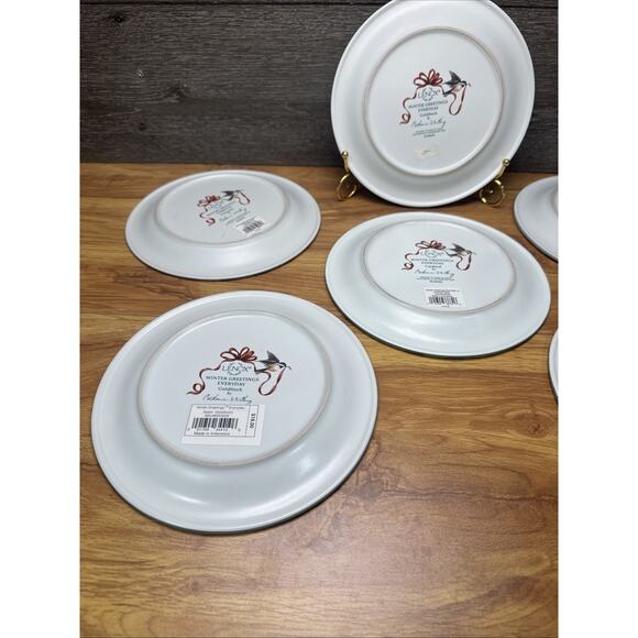 Lenox Winter Greetings Everday Tartan 8.5" Bird Salad/Dessert Plates -Set Of 6 - Picture 8 of 10